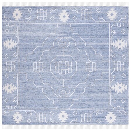 Safavieh 7 x 7 ft. Kilim Flat Weave Square Area Rug with Fringes, Blue & Ivory KLM763M-7SQ